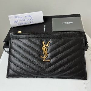 YSL CASSANDRE MATELASSÉ ZIPPED POUCH IN GRAIN DE POUDRE EMBOSSED LEATHER